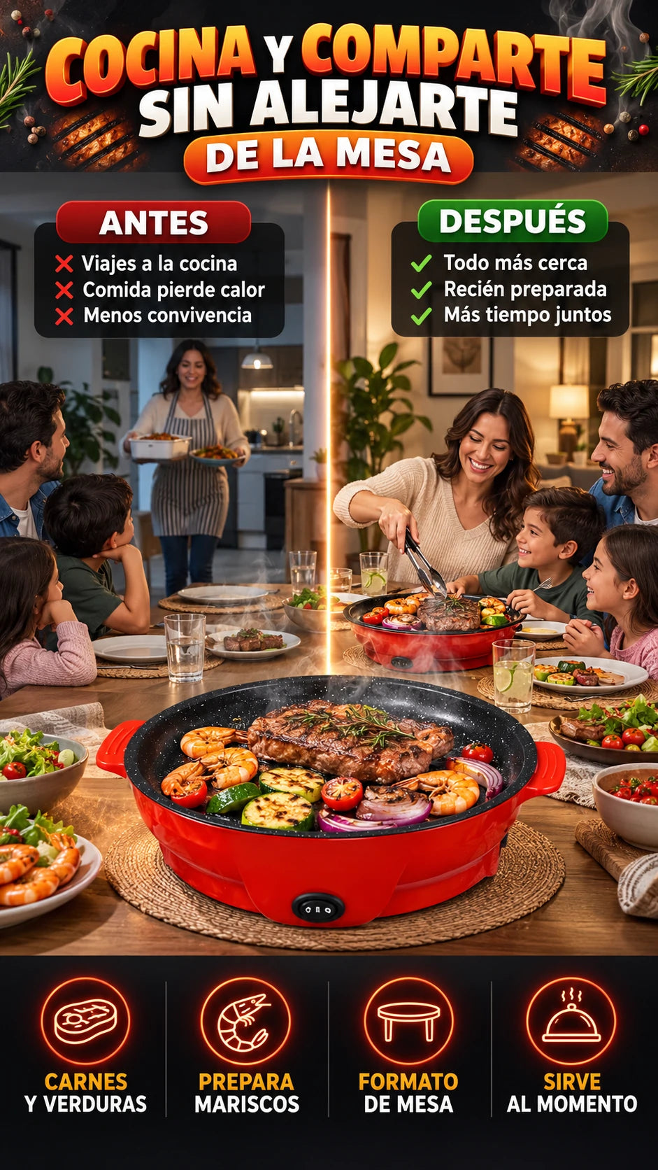 Parrilla Eléctrica de Mesa — Asa tus favoritos cómodamente