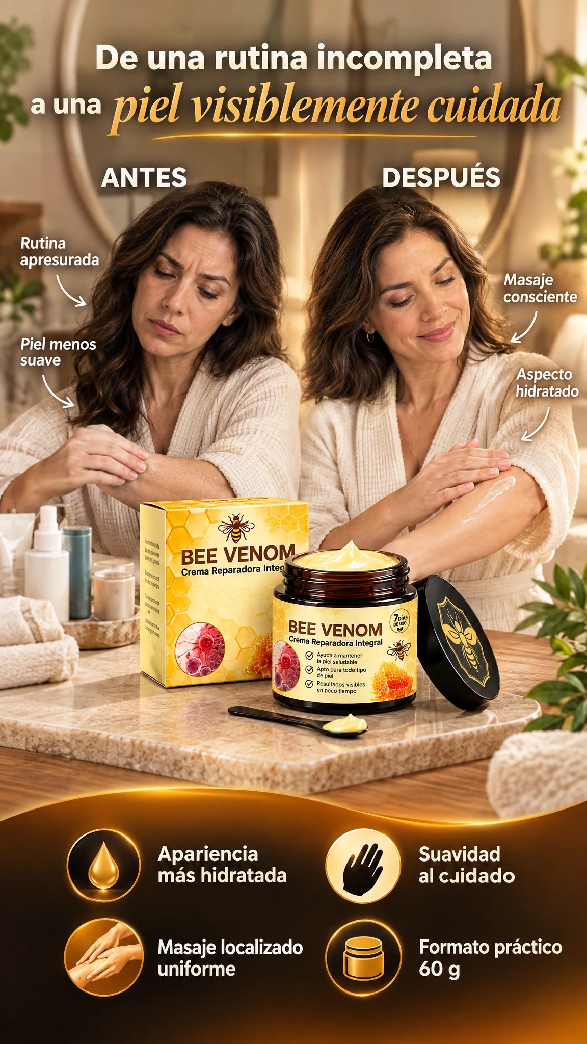 Crema cosmética Bee Venom de 60 g — Suavidad e hidratación para una piel de apariencia más firme