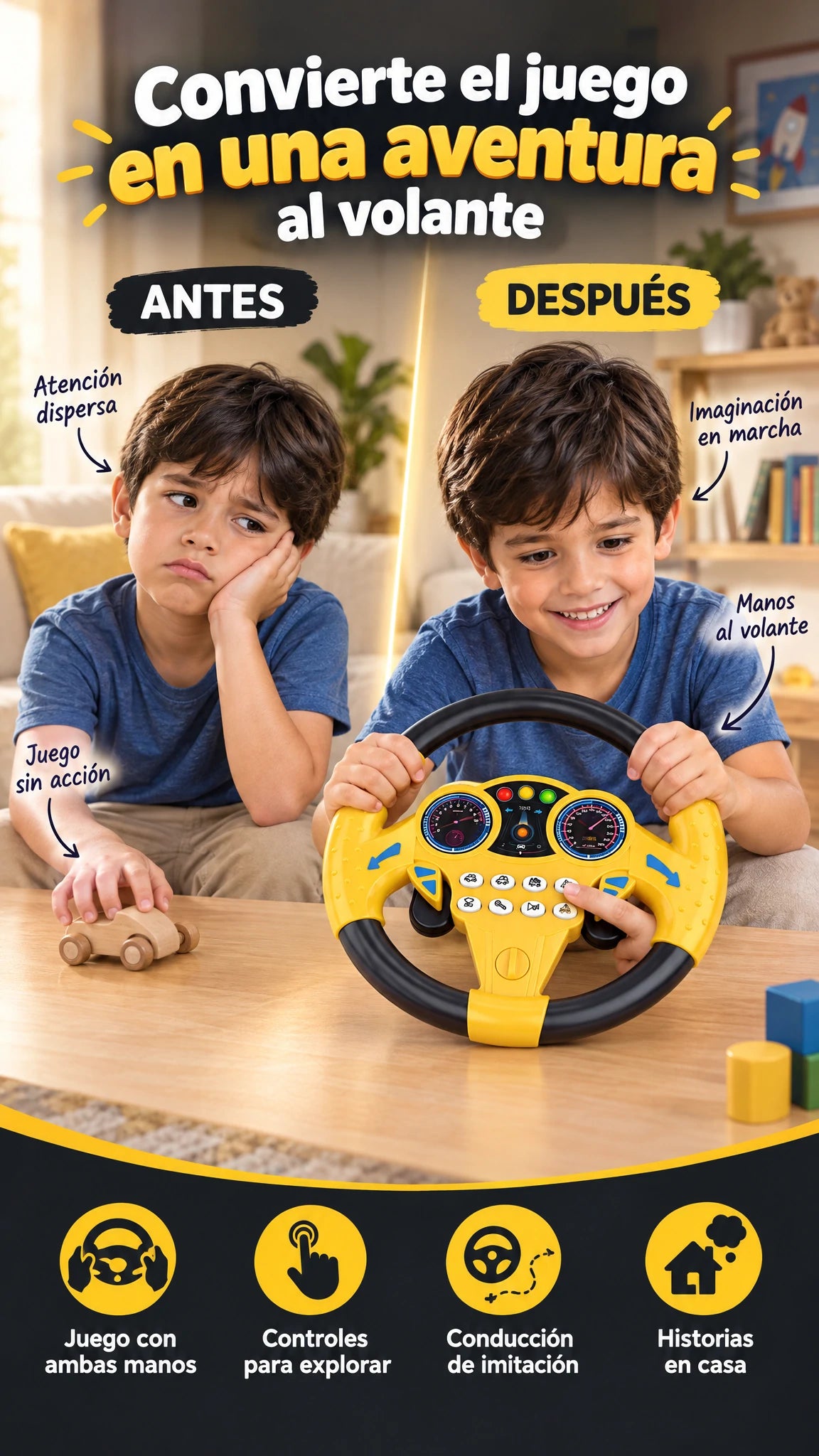 Volante infantil de conducción simulada — Convierte el juego en una aventura para manejar como los grandes