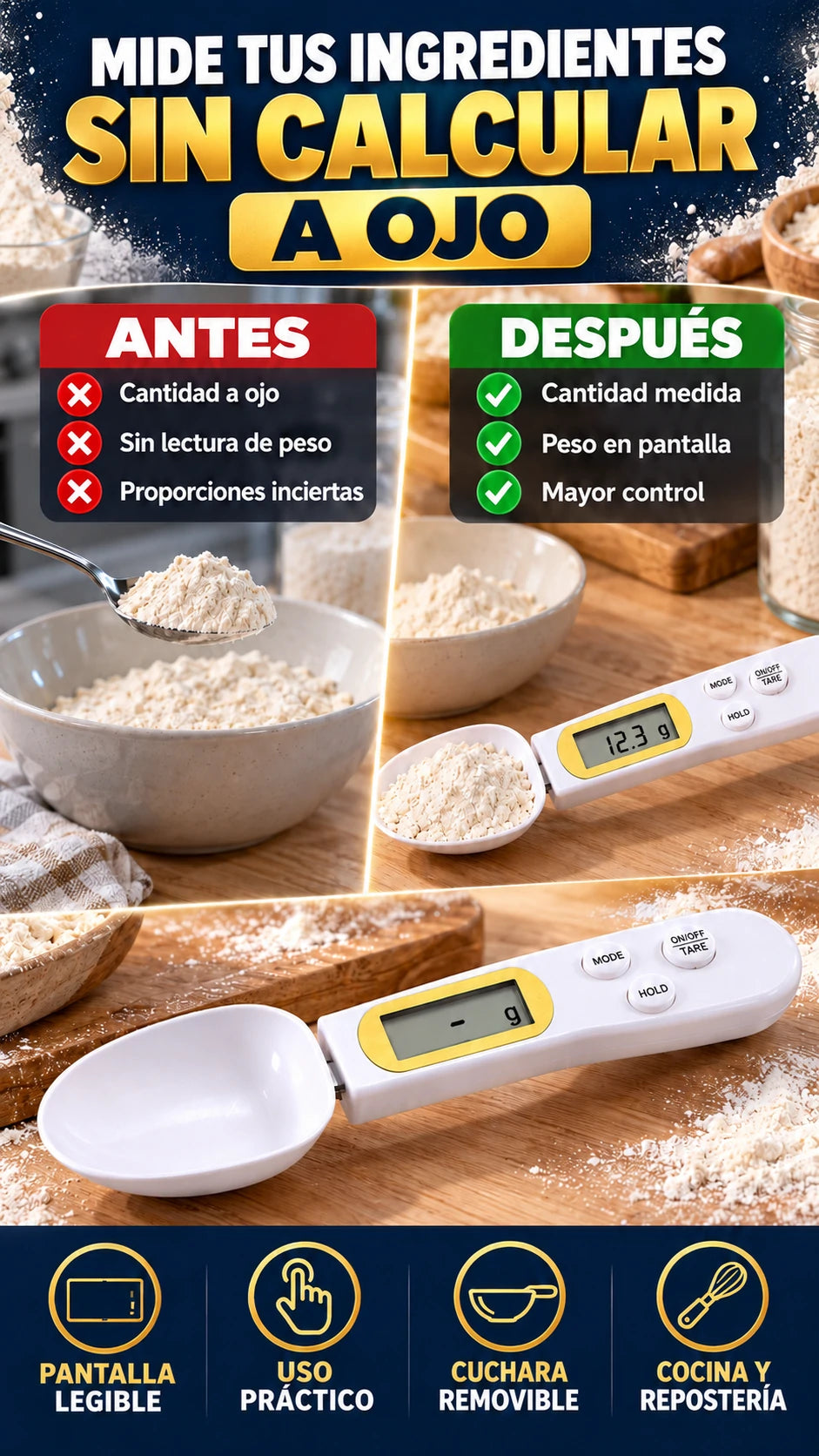 Cuchara Medidora Digital — Mide ingredientes sin calcular a ojo