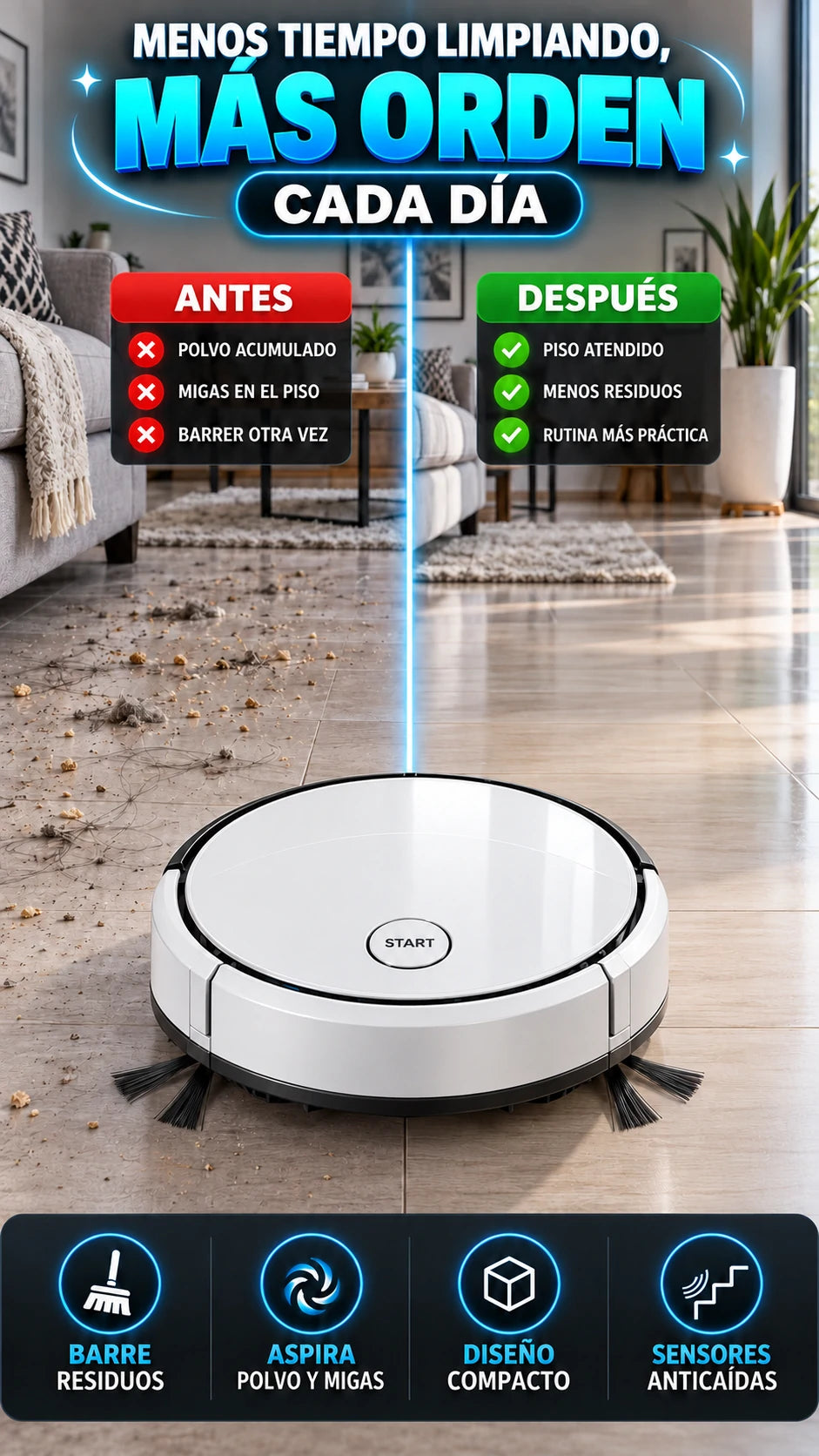 Robot Aspirador 3 en 1 — Mantén tus pisos limpios fácilmente