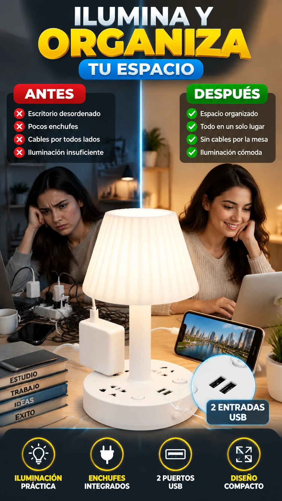 Lámpara de Escritorio LED Multifunción — Ilumina y organiza tu espacio