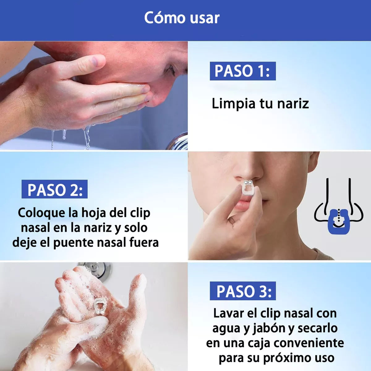 Pack de 4 clips antirronquidos para sueños profundos.