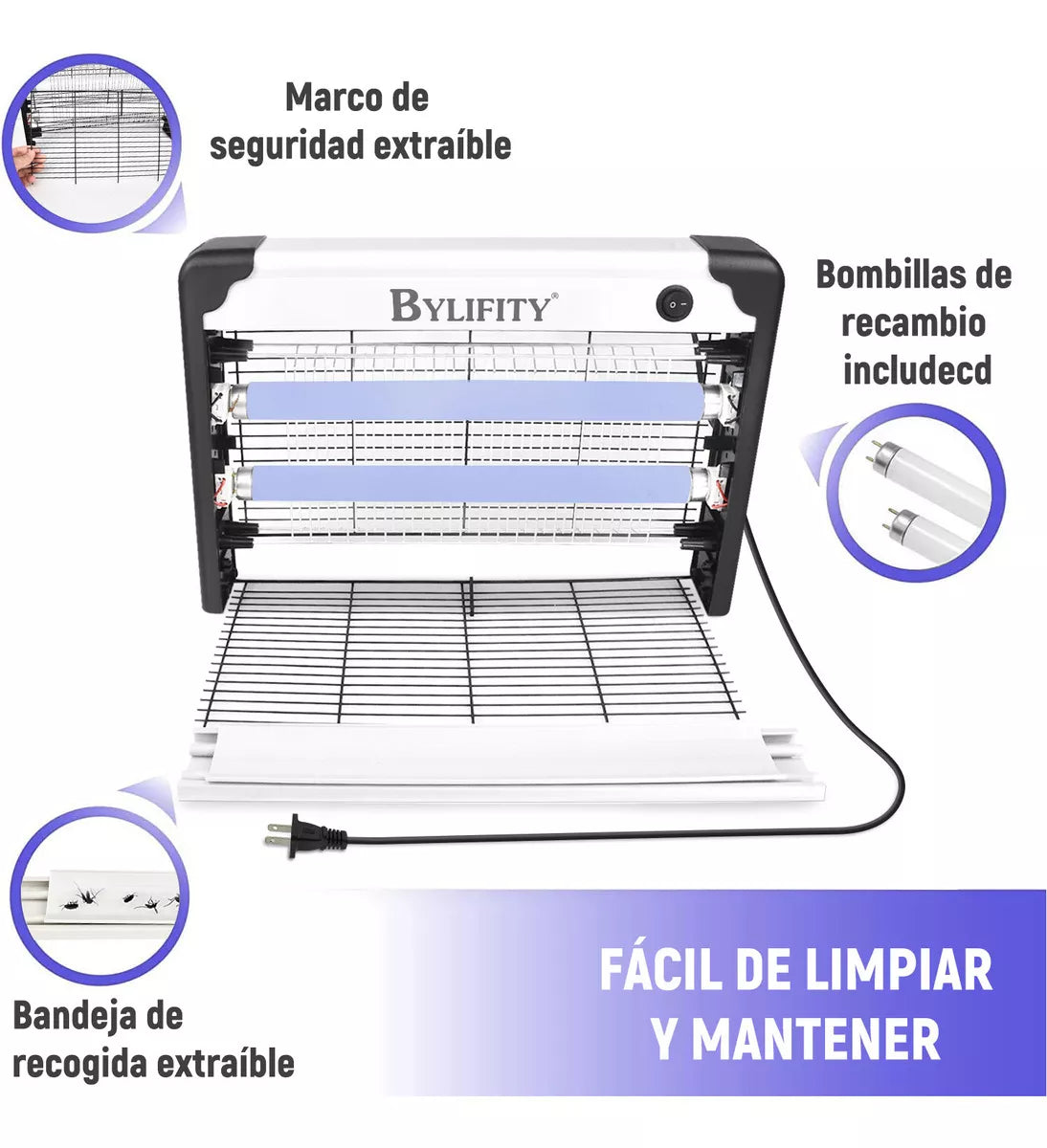 Bylifity® 20w Lámpara Mata Mosquitos, Moscas, Polillas y todo tipo de insectos