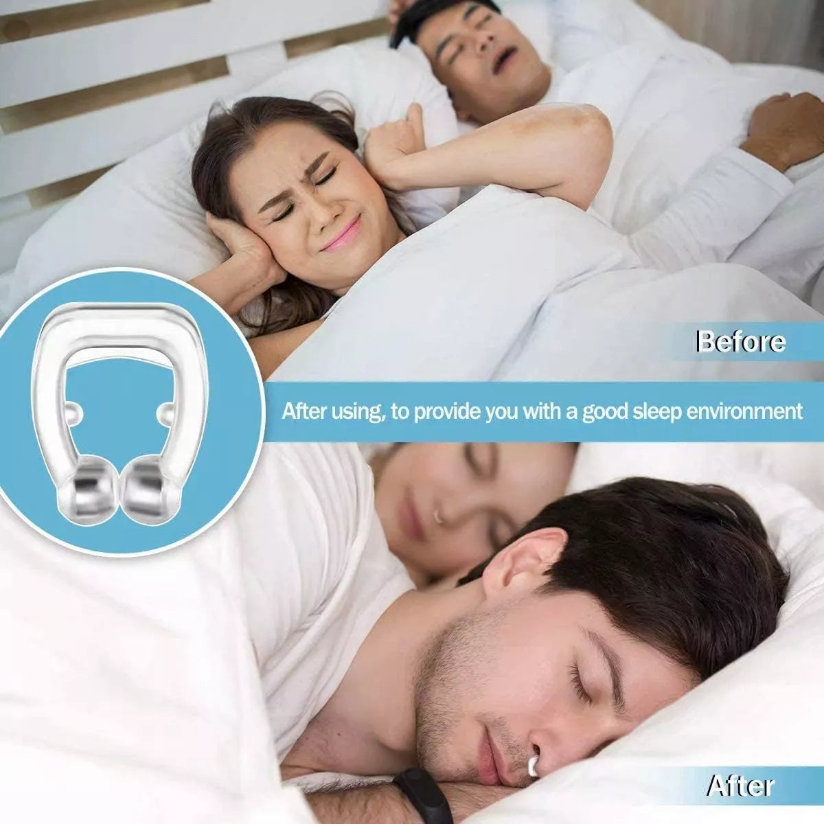 Pack de 4 clips antirronquidos para sueños profundos.