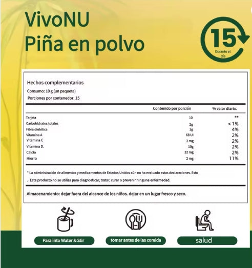 Paquete de Polvo de Piña - Sabor Puro de Piña, Sabroso y Saludable, Limpia el Tracto Intestinal y Ayuda a Mantener un Sistema Digestivo Saludable, Vale la Pena Tener para la Salud Familiar.