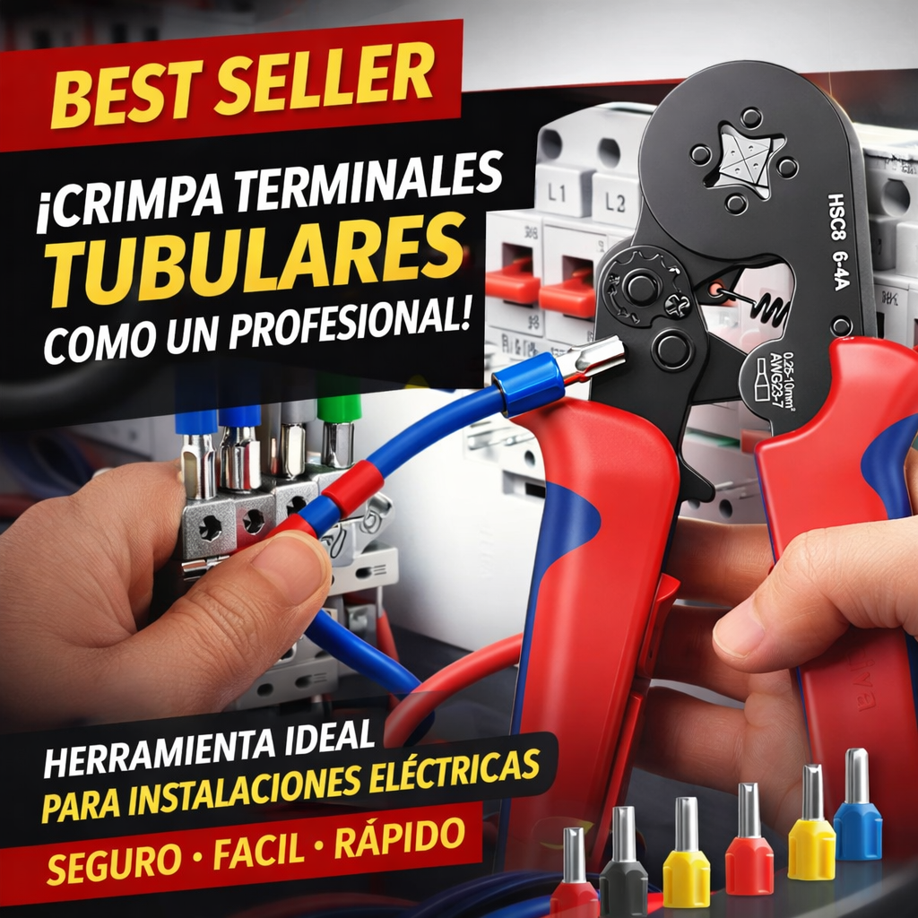 Pinza crimpadora de terminales tubulares-para instalaciones eléctricas.