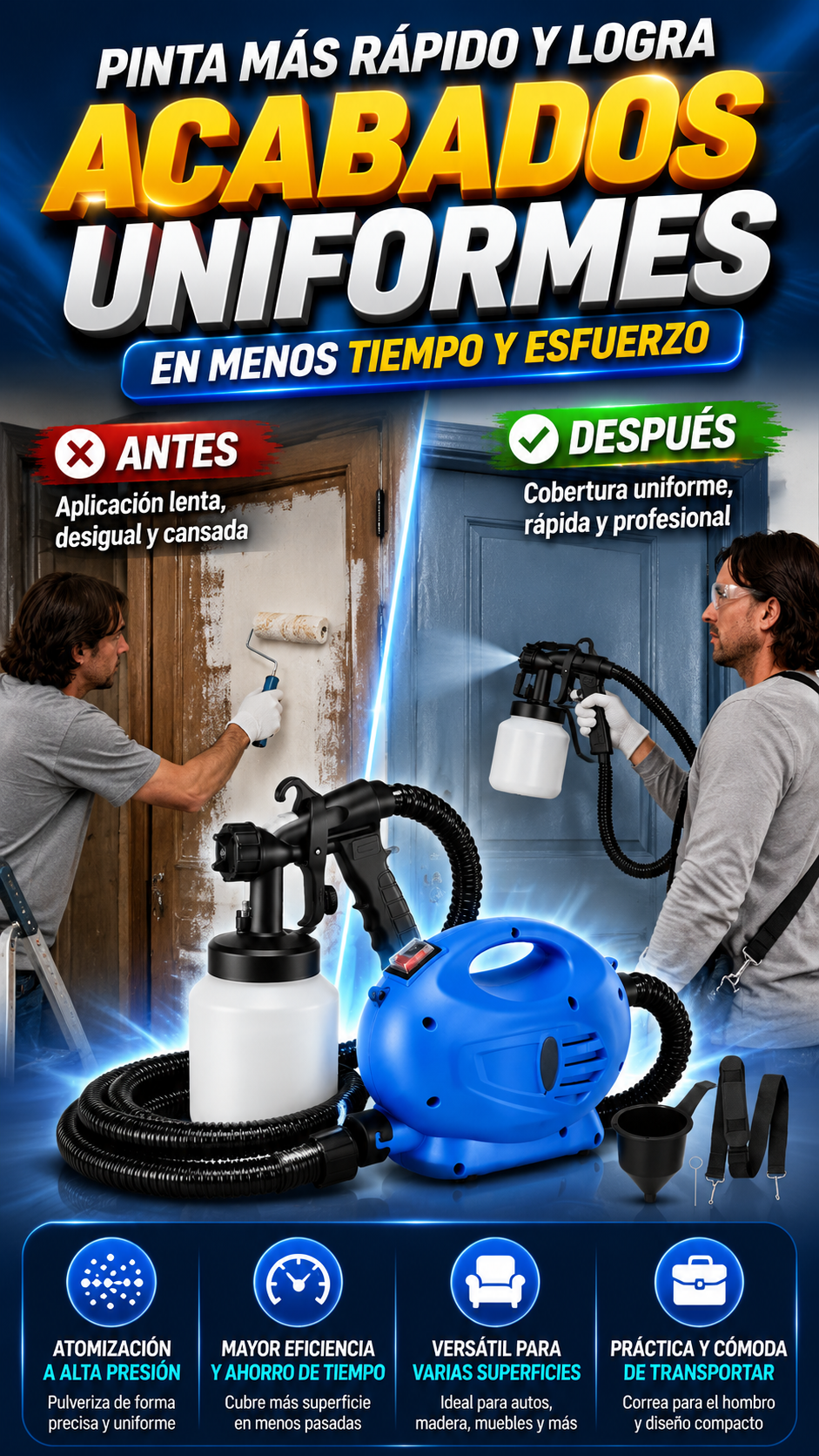 Pistola Pulverizadora Eléctrica de Alta Presión — Pinta superficies con mayor uniformidad