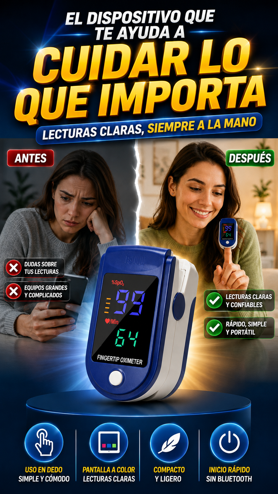 Oxímetro de Pulso Digital de Dedo — Consulta tus lecturas de forma sencilla