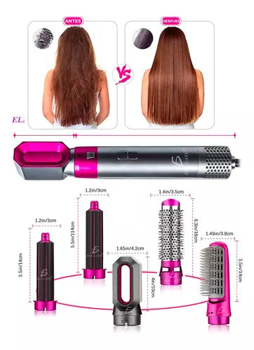 MULTICABEZAL 5 EN 1 CEPILLO ALISADOR, SECADOR, RIZADOR DE PELO 👩🦱