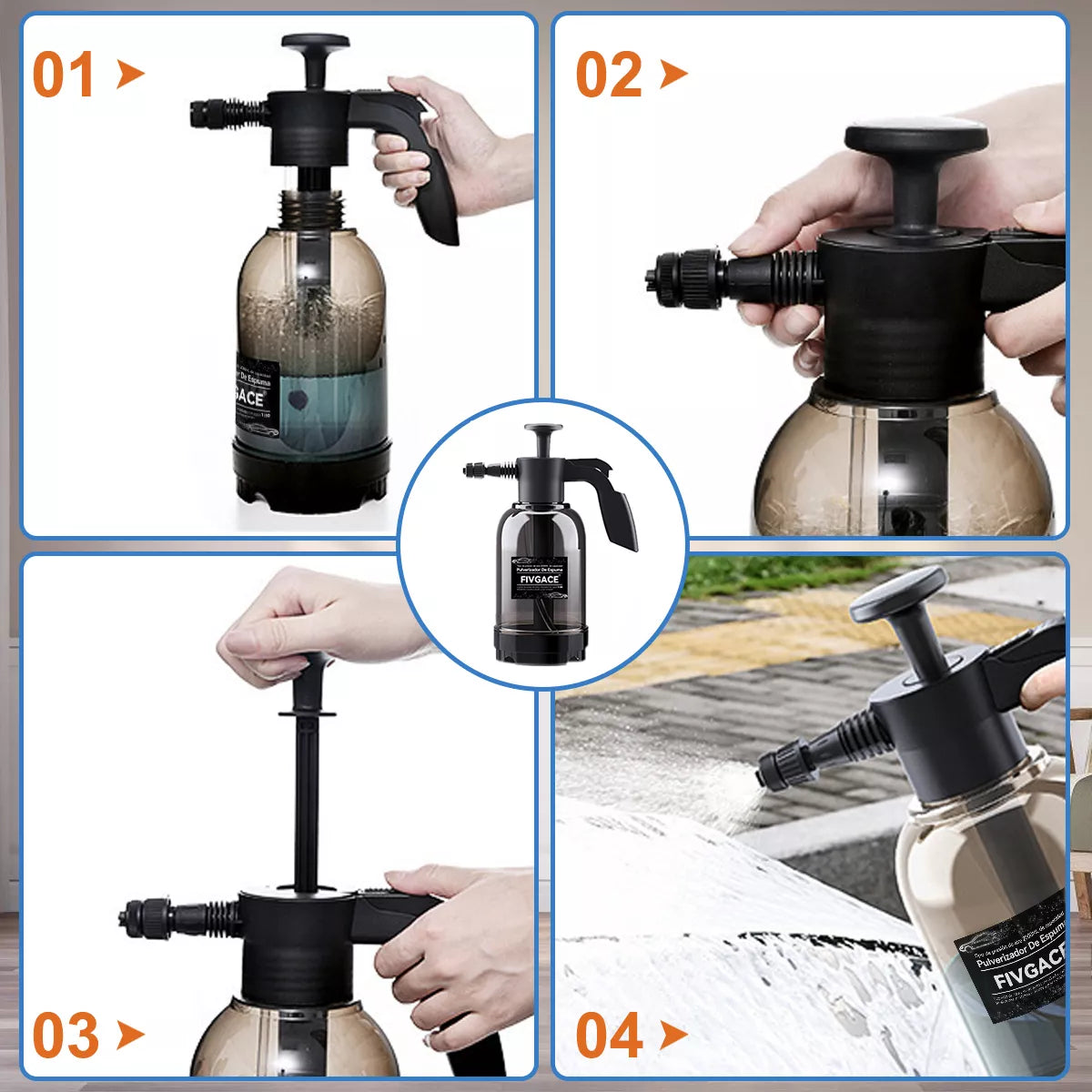 Pulverizador de Espuma 2L FIVGACE – Limpieza Profunda con Solo Bomba Manual