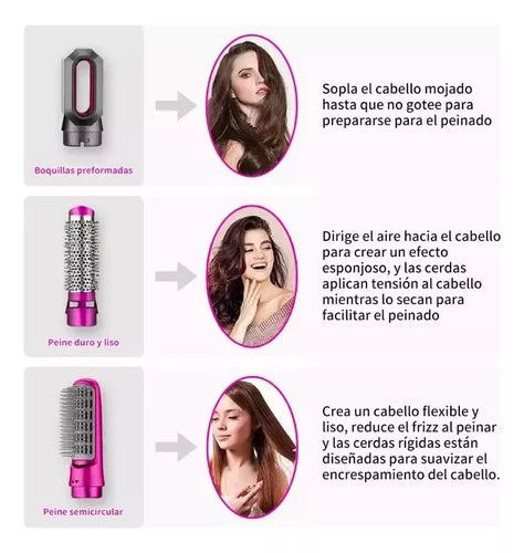 MULTICABEZAL 5 EN 1 CEPILLO ALISADOR, SECADOR, RIZADOR DE PELO 👩🦱