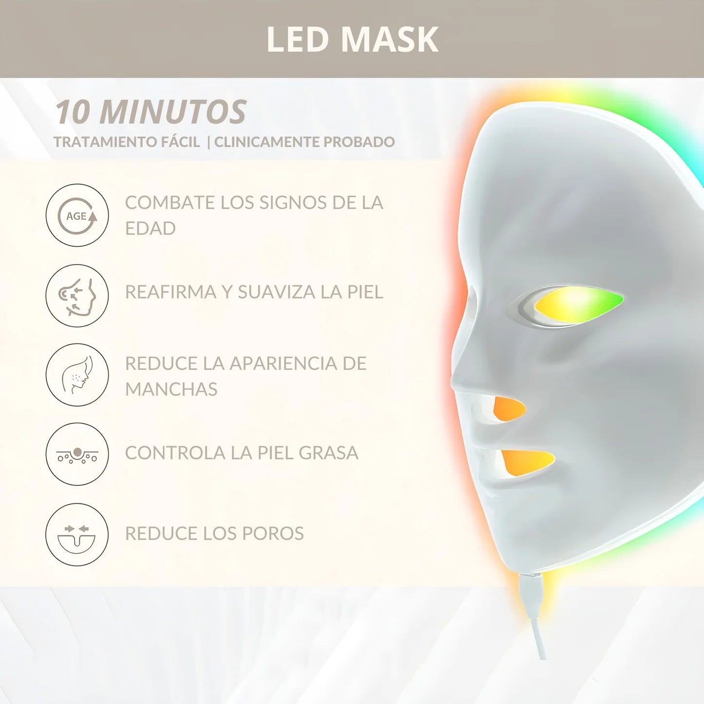 Máscara Facial LED con Tecnología de Cromoterapia®, Innovación para tu Piel 😍 50%OFF 🎁