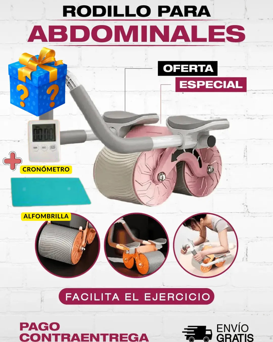 FitnesPro™️ - Rodillo para abdominales + Reloj Temporizador y Esterilla