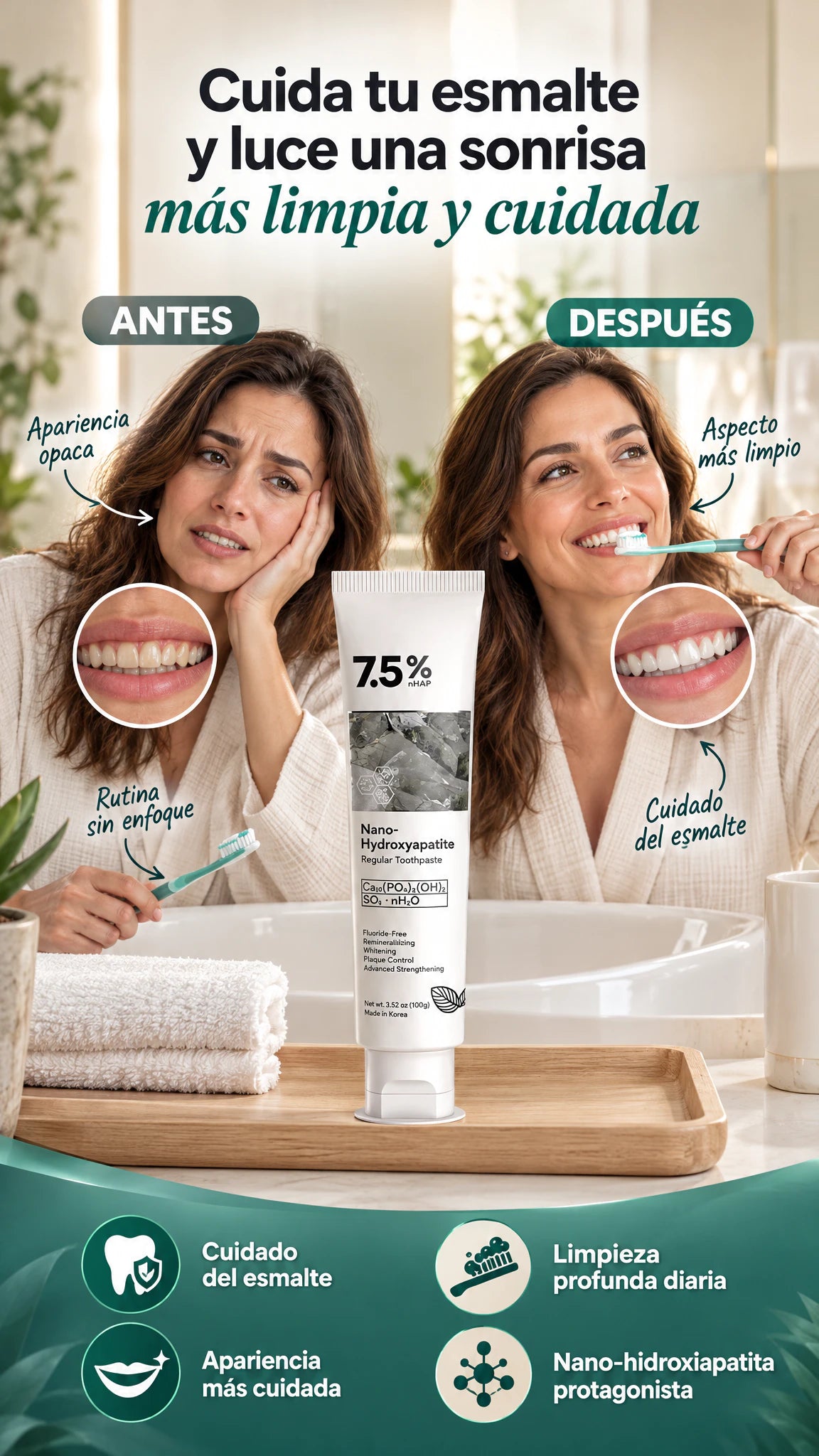 Pasta dental con nano-hidroxiapatita — Cuida el esmalte y mejora la apariencia de tu sonrisa a diario
