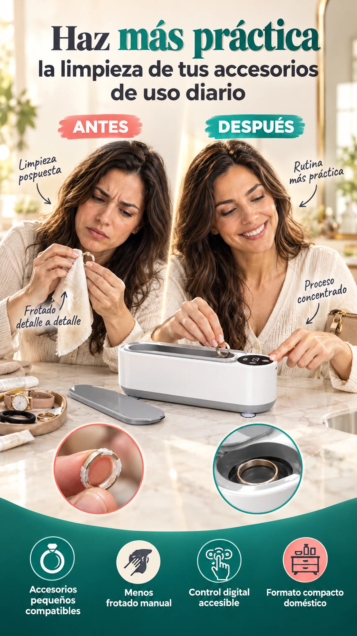Limpiador de Joyas K24 con control digital — Facilita la limpieza periódica de tus accesorios en casa