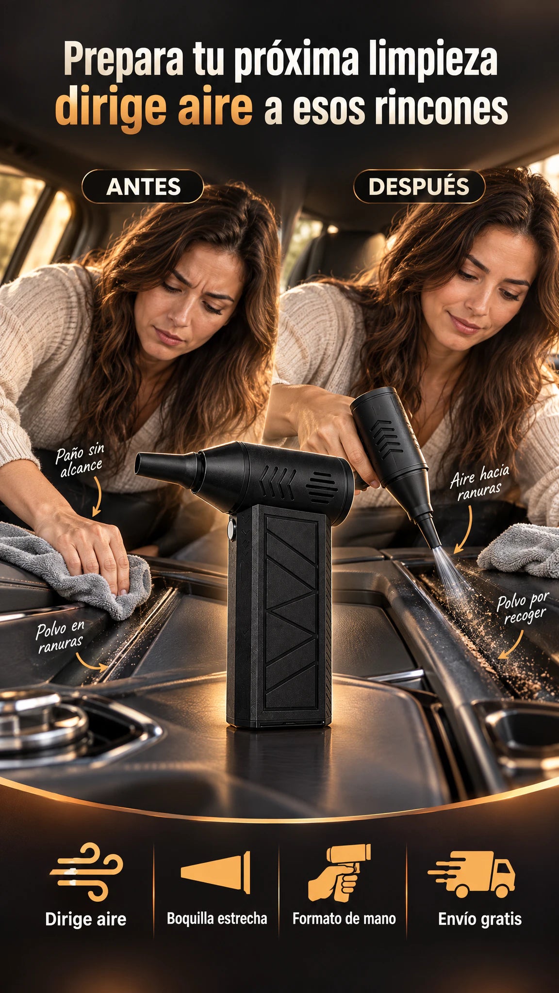 Soplador de aire portátil Mini Jet Fan — Tenlo listo para dirigir aire a los rincones pendientes de tu próxima limpieza