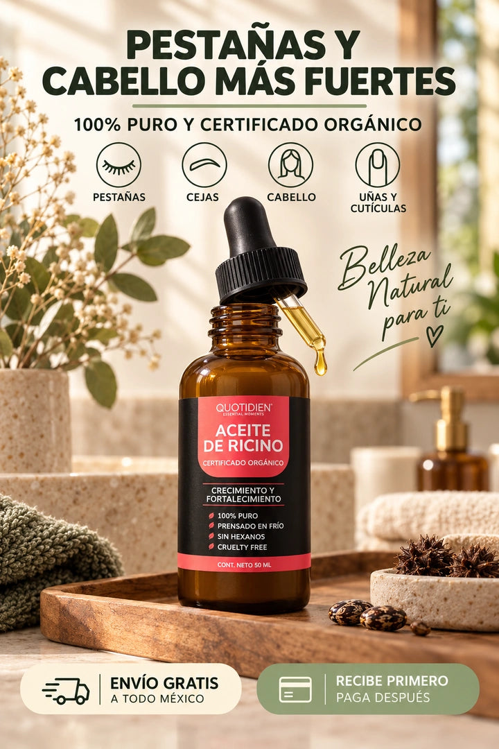 Aceite de Ricino Orgánico Prensado en Frío (50ml) – Para Pestañas, Cejas y Crecimiento Capilar