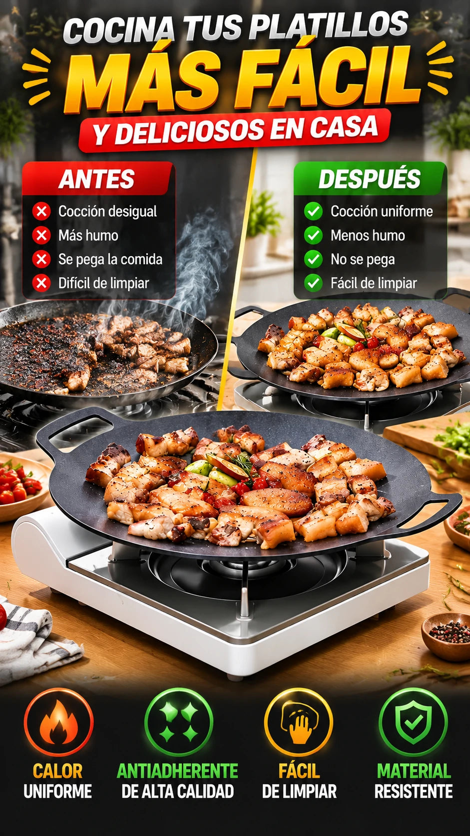 Parrilla Antiadherente de Cocina — Asa tus comidas con facilidad