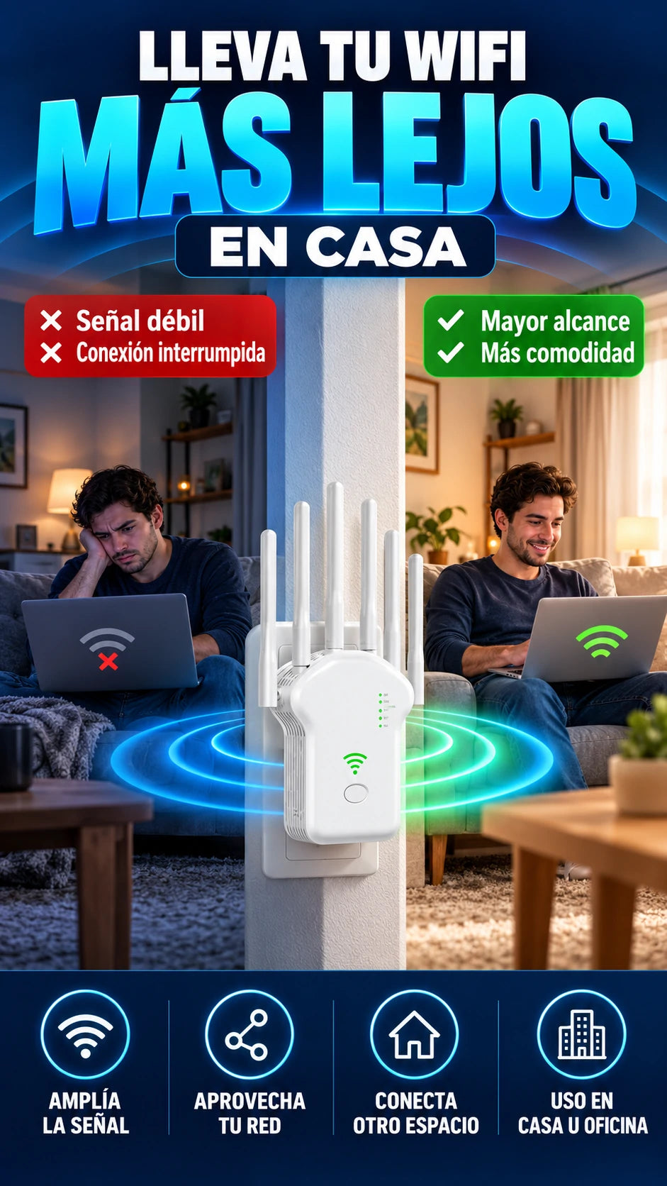 Repetidor WiFi de 300 Mbps — Lleva la señal a más espacios