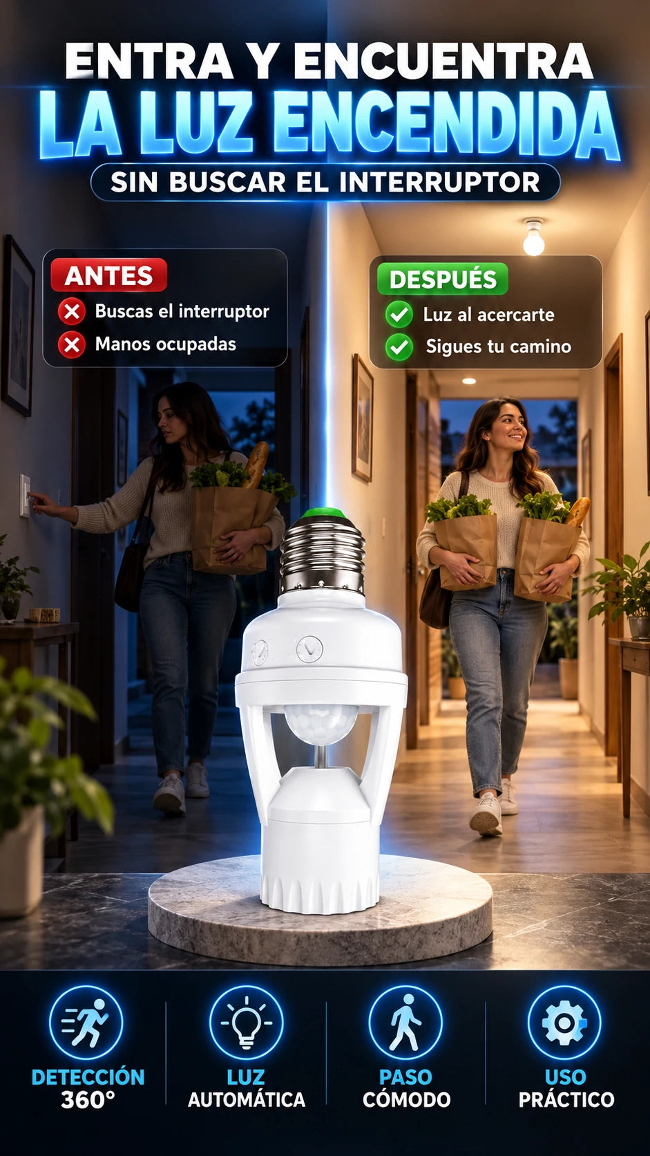Soquete con Sensor de Movimiento 360° — Enciende la luz al pasar
