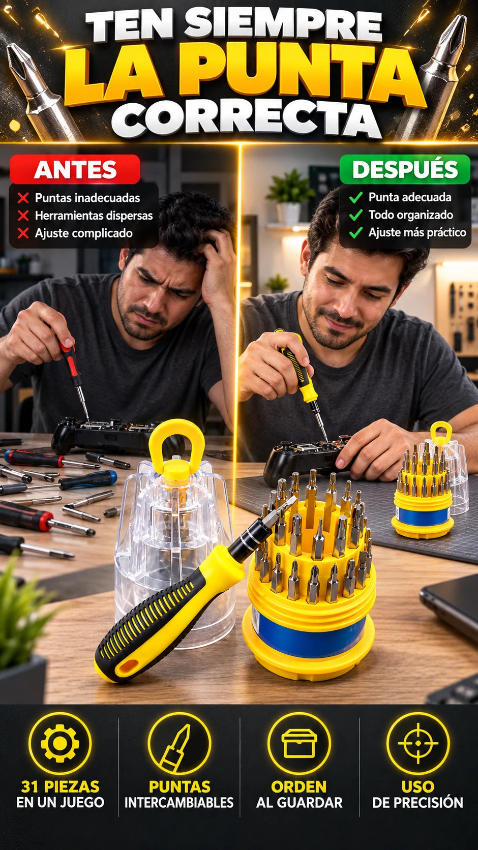Kit de Desarmadores de Precisión 31 en 1 — Realiza ajustes pequeños con facilidad