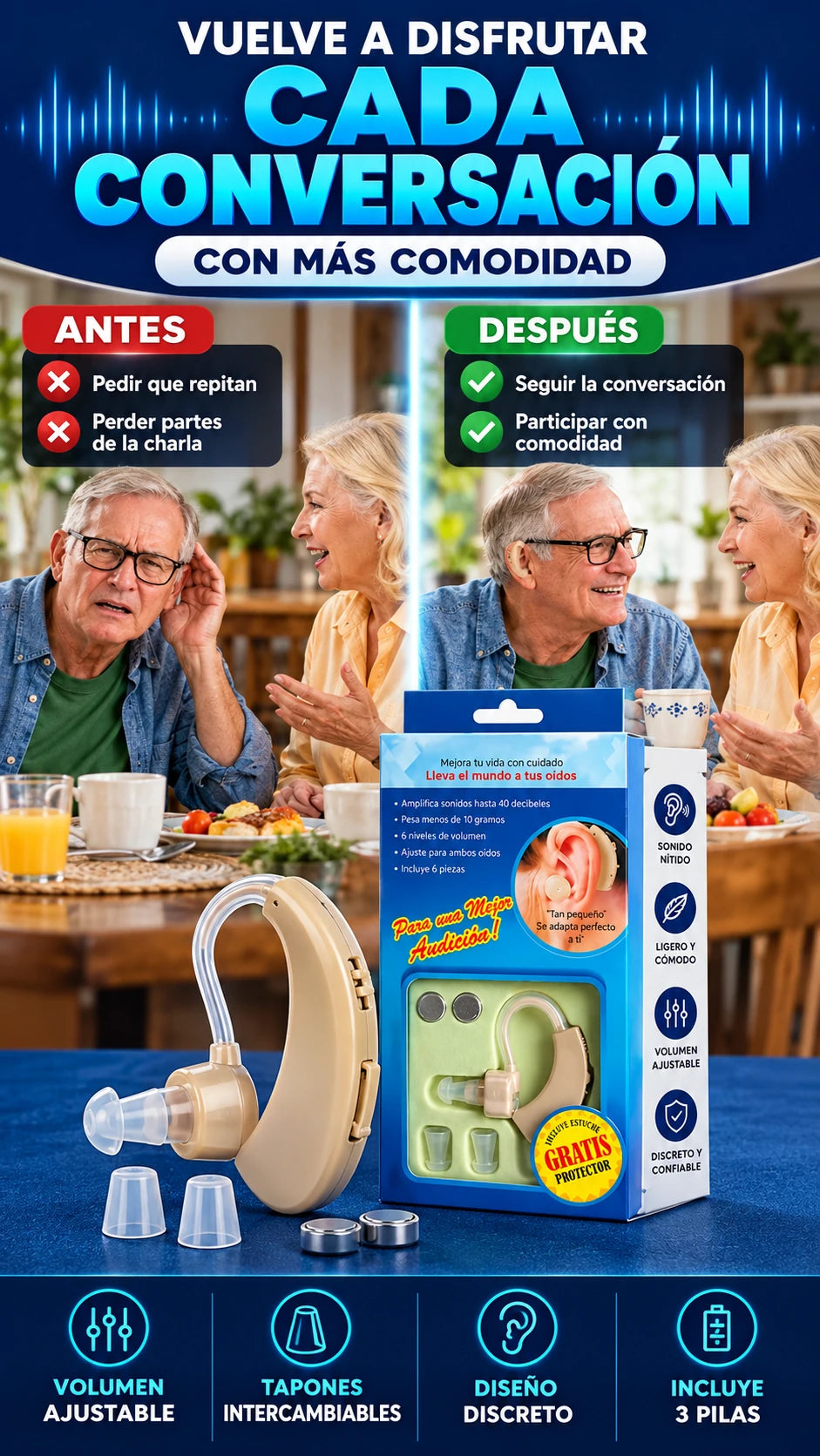 Amplificador de Sonido para Oído — Escucha mejor tus conversaciones diarias