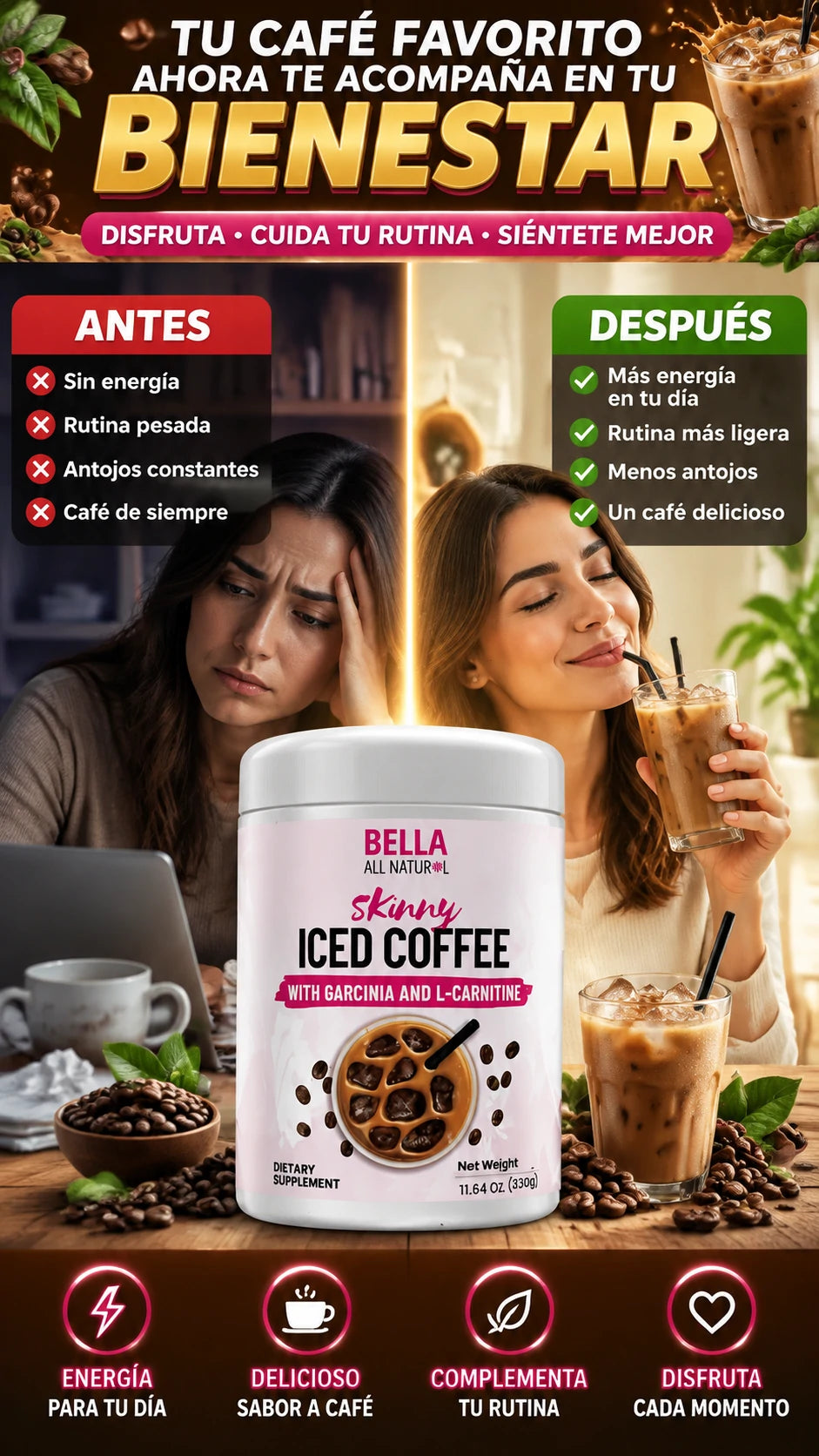Iced Coffee con Garcinia y L-Carnitina — Complementa tu rutina diaria de bienestar