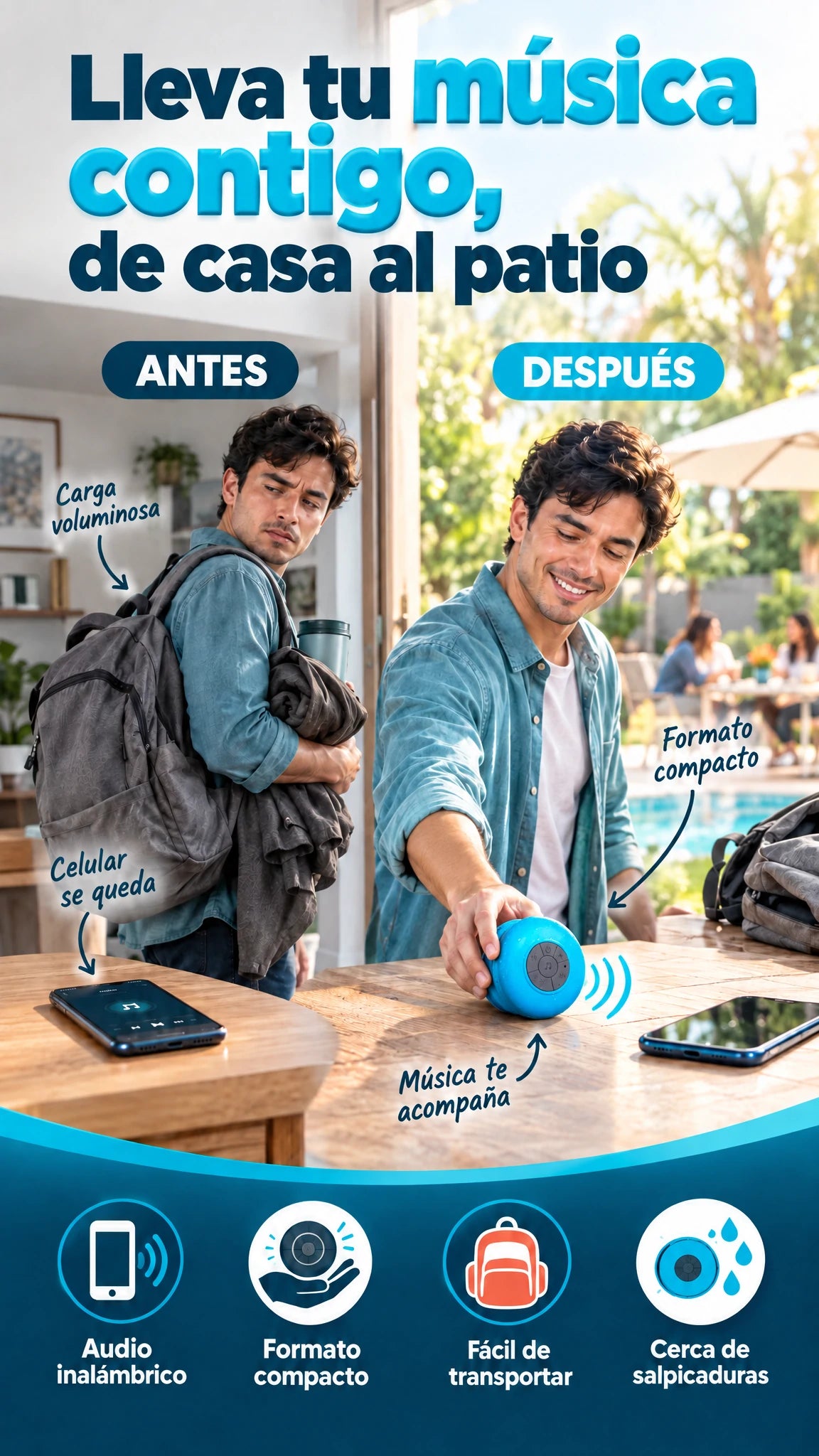 Bocina mini inalámbrica resistente al agua — Lleva tu música fácilmente de casa a tus salidas
