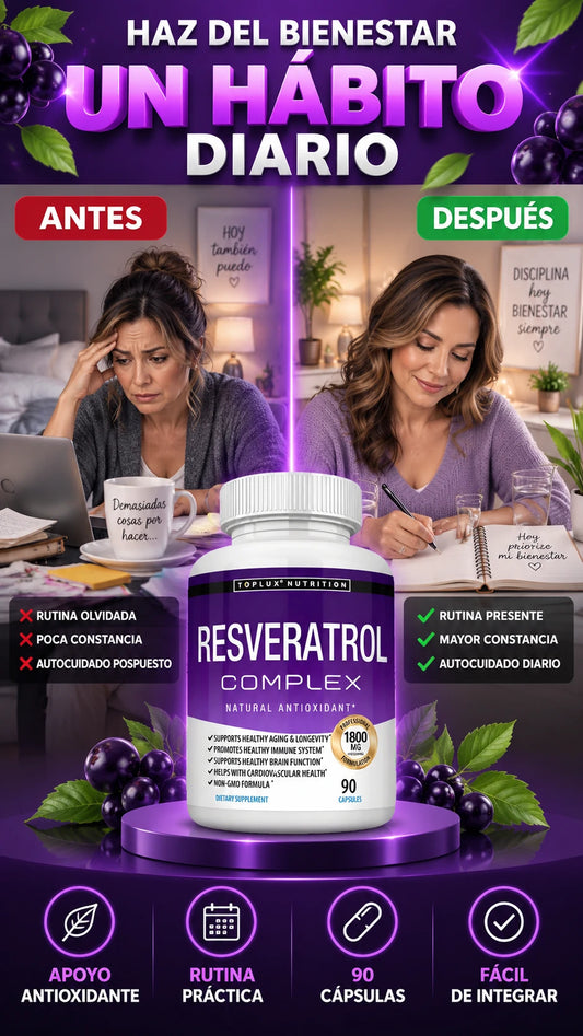 Suplemento Resveratrol Complex Toplux con 90 Cápsulas — Complementa tu bienestar antioxidante
