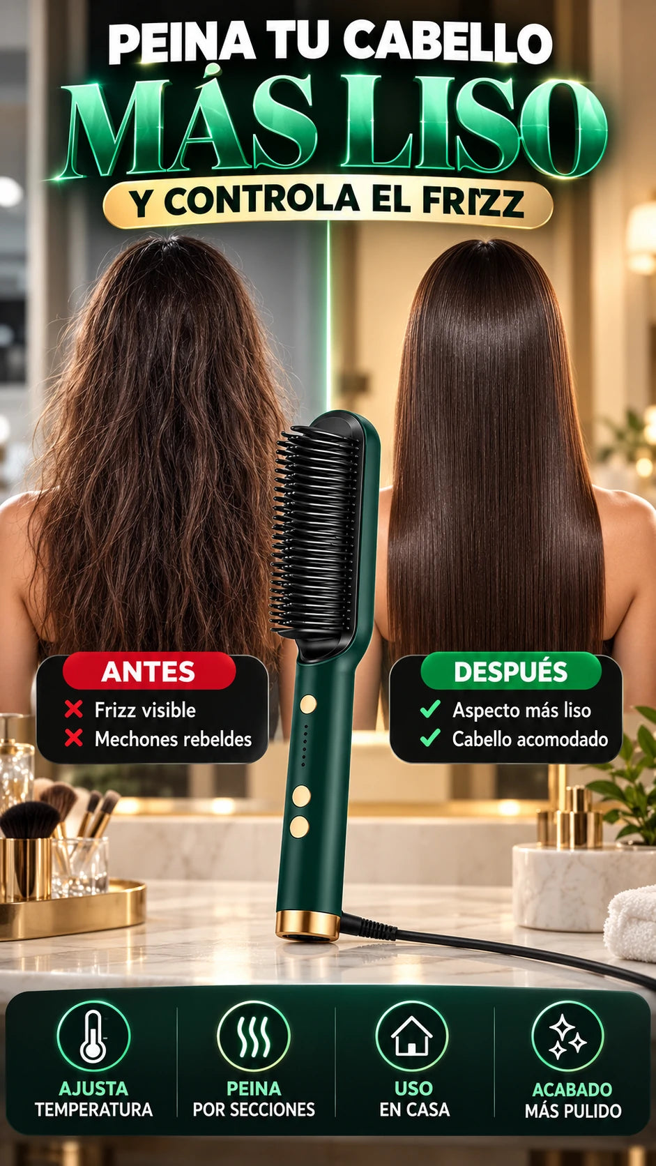 Cepillo Alisador Eléctrico — Alisa y controla el frizz