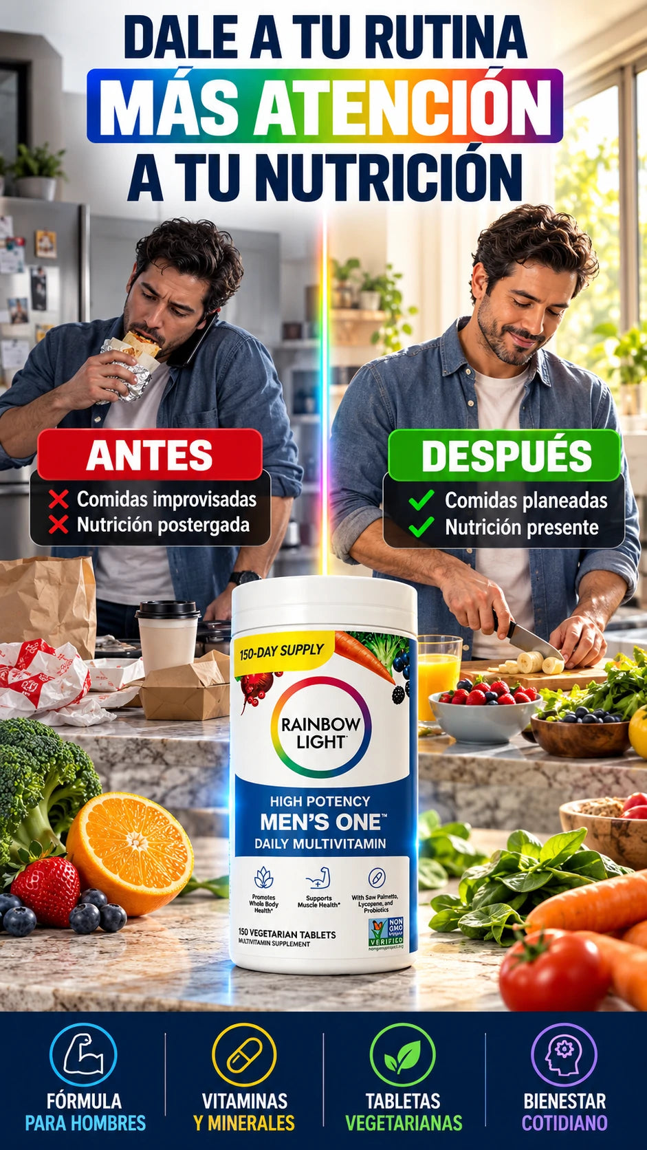 Multivitamínico para Hombre Rainbow Light Men’s One — Complementa tu nutrición diaria