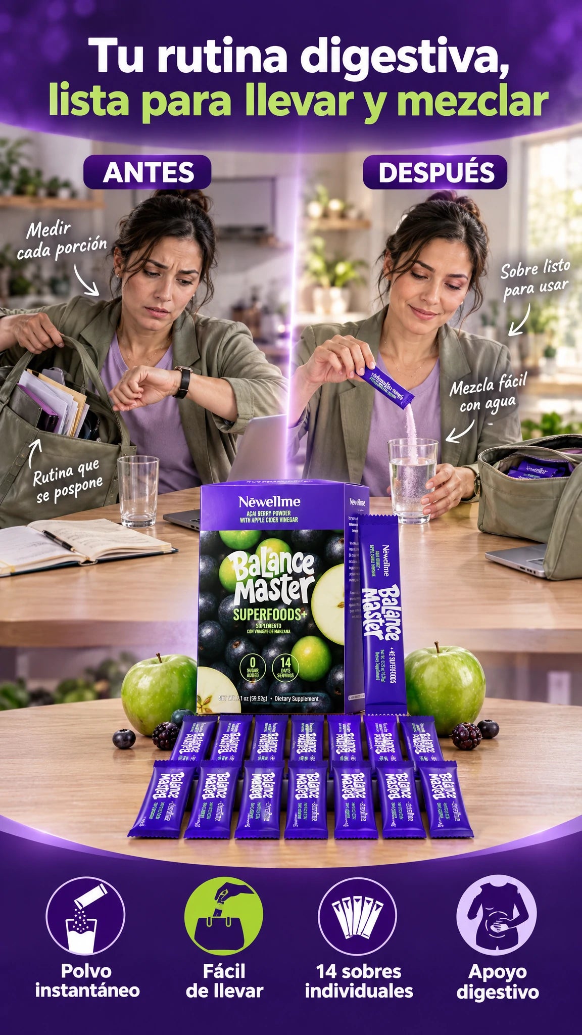 Balance Master Superfoods+ en 14 sobres — Apoya tu rutina digestiva donde estés
