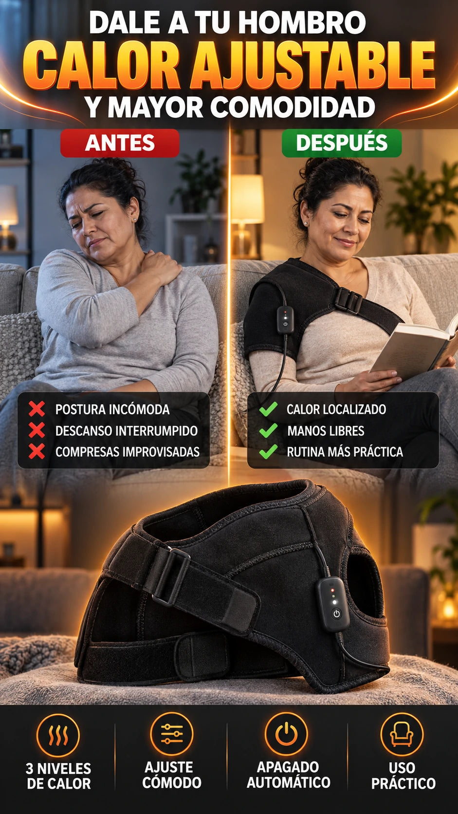 Hombrera Térmica Eléctrica — Calor ajustable para mayor comodidad