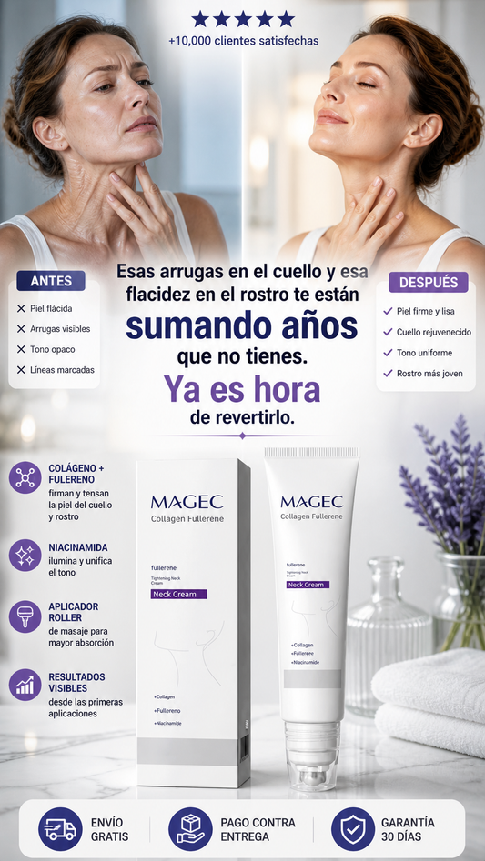 Magec Collagen Fullerene Neck Cream Firming Tightening with Roller 50g