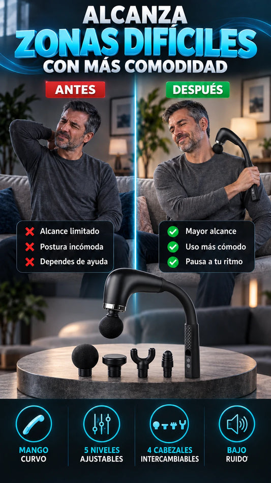 Masajeador Eléctrico Recargable de Mango Curvo — Alcanza zonas difíciles con comodidad