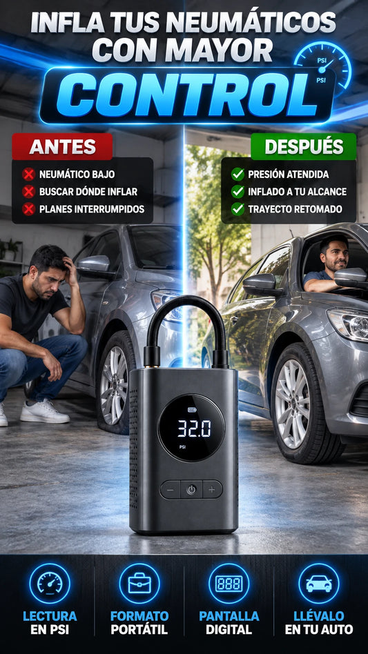 Compresor de Aire Portátil con Pantalla Digital — Infla neumáticos con mayor control