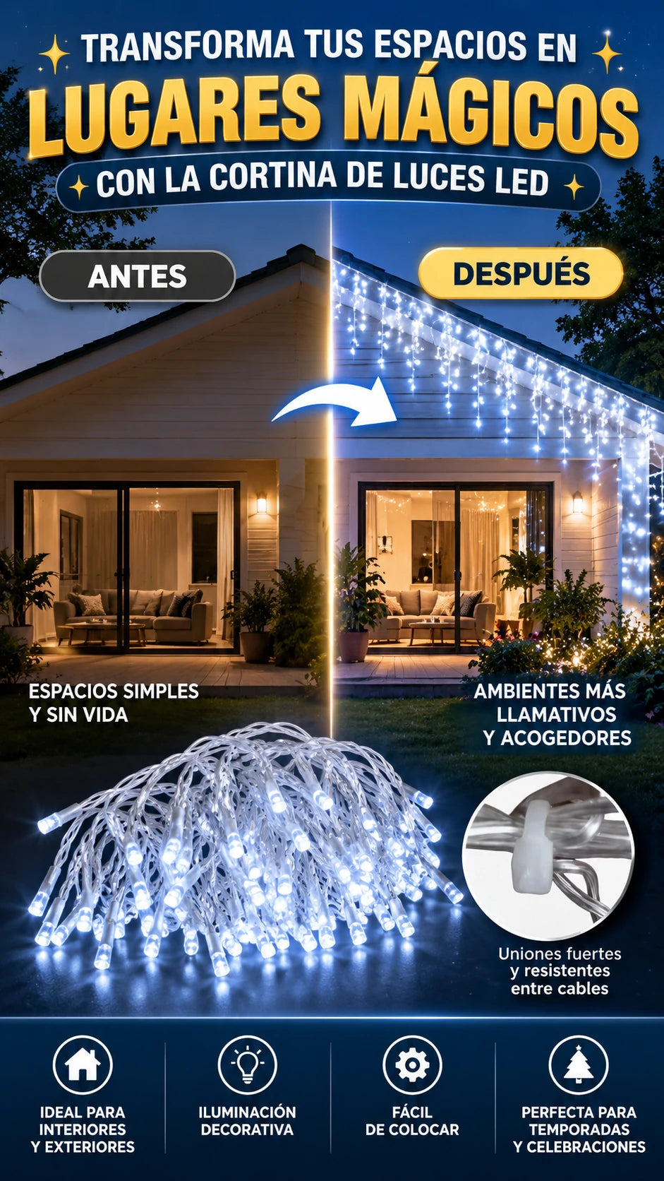 Cortina de Luces LED — Decora tus espacios con brillo especial