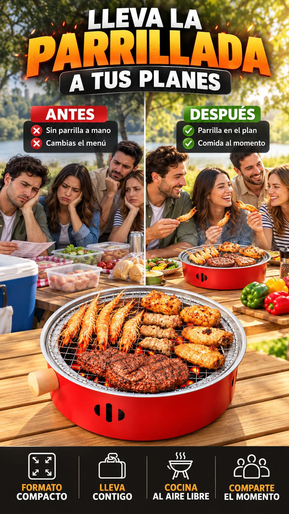 Parrilla Portátil de Carbón — Disfruta una parrillada donde te reúnas