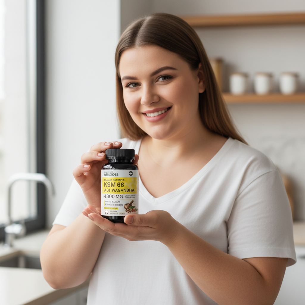 Windboss Cápsulas de Ashwagandha KSM-66 4800mg,  Sin Gluten, No Transgénico, Vegano, con Pimienta Negra para Mejor Absorción, y Apoyo al Sueño - 90 Cápsulas