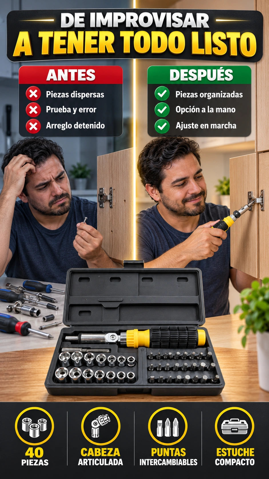 Kit de Destornillador de 40 Piezas — Resuelve ajustes con mayor facilidad