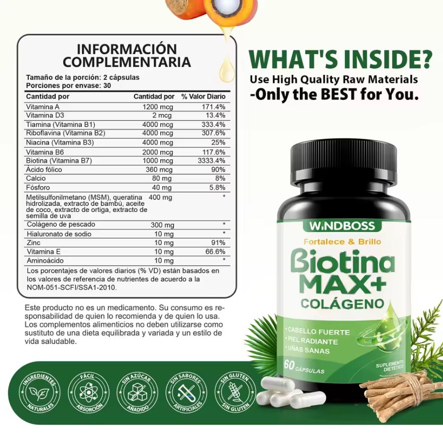 Biotina GlowMax™:Cabello fuerte, largo y radiante desde la raíz