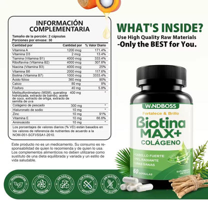 Biotina GlowMax™:Cabello fuerte, largo y radiante desde la raíz
