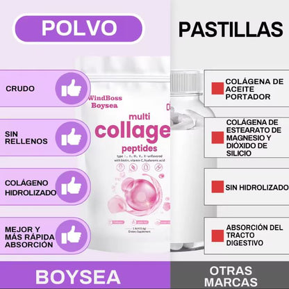 Multi-Collagen Boost™:Multi-colágeno de 5 tipos + ácido hialurónico, vitamina C y biotina