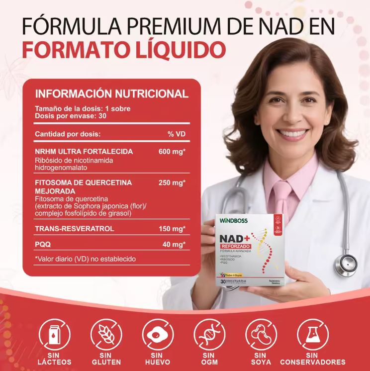 Windboss Suplemento líquido de NAD+ | Versión en sobres | 30 unidades | Parte de una rutina diaria para el bienestar y energía natural