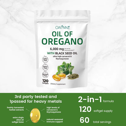 Soft Capsules Oregano Oil 6000Mg + Cimicifuga Racemosa 200Mg Extract 20:1 Concentrated Seasonal Immune Support 120 Capsules