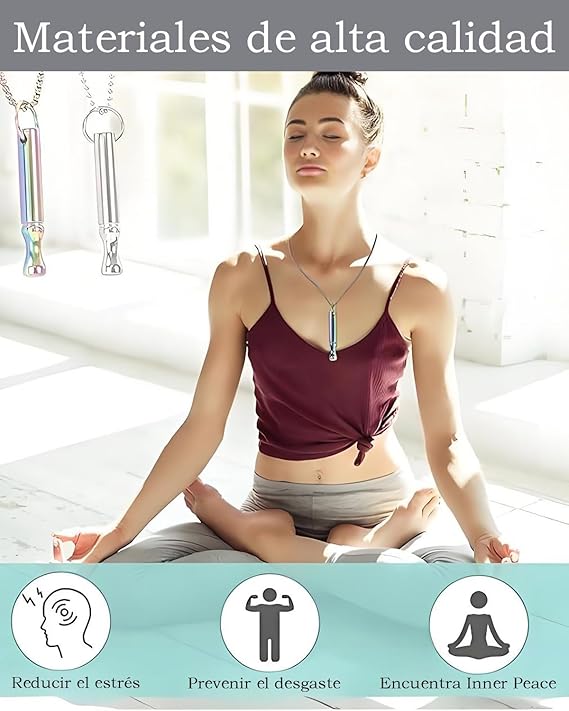 Collar con Silvato Para Dejar De Fumar,  Silbato Anti-Estrés, Accesorio De Meditación Y Alivio De Ansiedad, Materiales de acero inoxidable de alta calidad, antióxido y anticorrosión