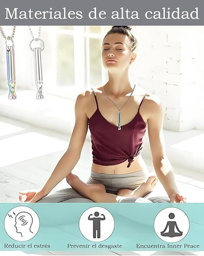 Collar con Silvato Para Dejar De Fumar,  Silbato Anti-Estrés, Accesorio De Meditación Y Alivio De Ansiedad, Materiales de acero inoxidable de alta calidad, antióxido y anticorrosión