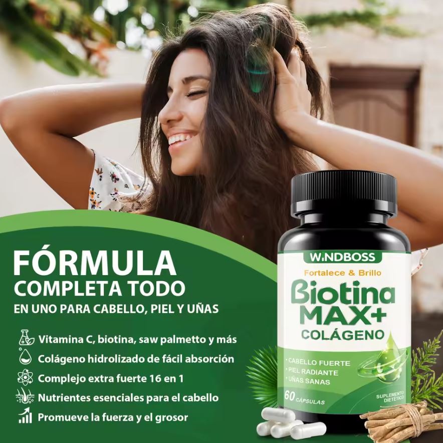 Biotina GlowMax™:Cabello fuerte, largo y radiante desde la raíz