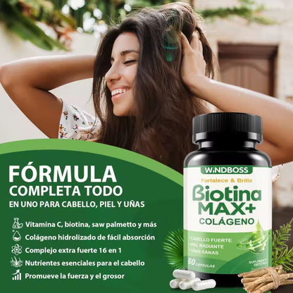 Biotina GlowMax™:Cabello fuerte, largo y radiante desde la raíz